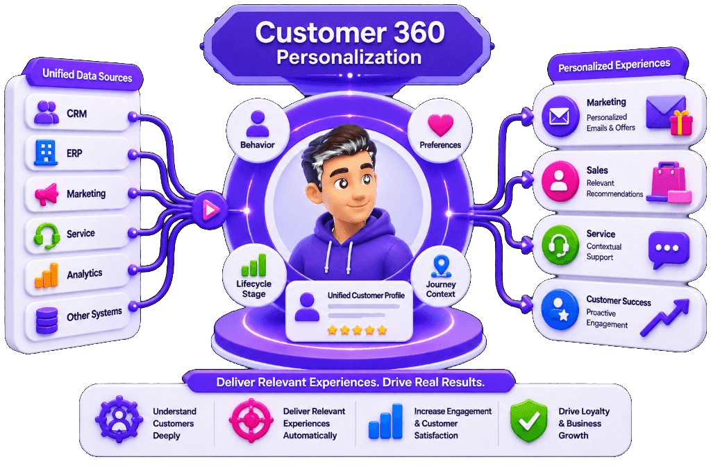 Customer 360 Personalization Architecture & Unified Customer Profile Visual by NuageCX