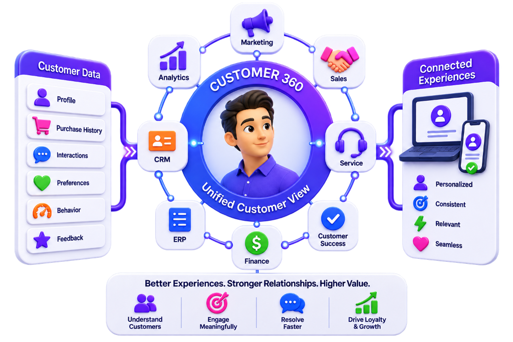 Customer 360 Customer Experience Architecture & Unified Customer View Visual by NuageCX