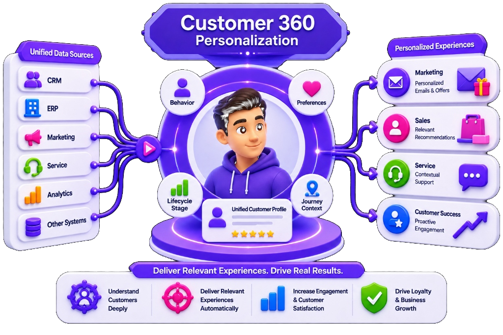 Customer 360 Personalization Architecture & Unified Customer Profile Visual by NuageCX