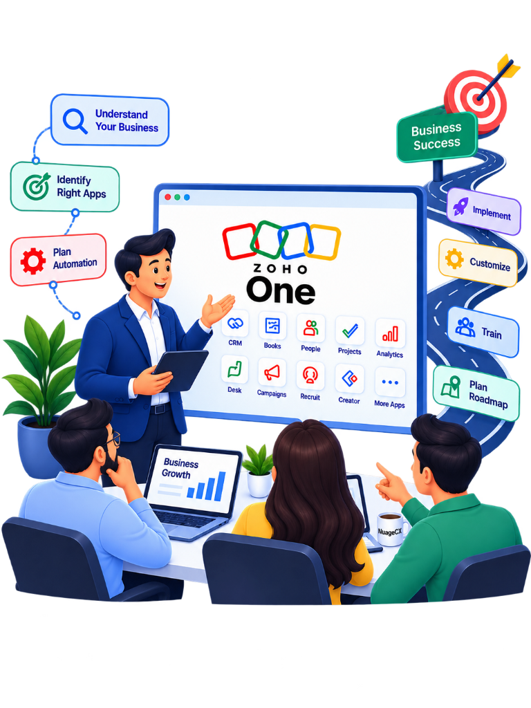 Zoho One Consulting Journey - Understand Your Business, Identify Right Apps, Plan Automation, Create Roadmap, Drive Growth